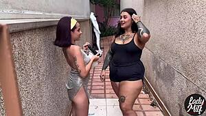 Guy grabs college party girl for alley fuck with her tight body
