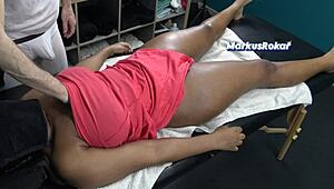 hey hubby, watch that masseur knead your wife's huge balloon tits up close