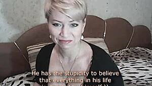 Crazy Russian Blonde Wife Strips Rips Clothes for Cougar Lap Dance Fuck