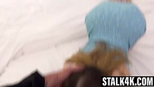 Lana Bunny screams loud as old guy rams her tight brunette pussy missionary doggystyle cowgirl while cuckold watches her natural tits bounce