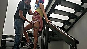 Neighbor quickie on stairs almost caught no mames