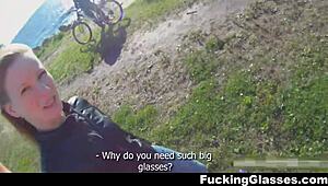 Fucking Glasses Beach Teen 18+ Coed Grabs Casual Sex Cumshot in Mall Shop Hardcore Blowjob!