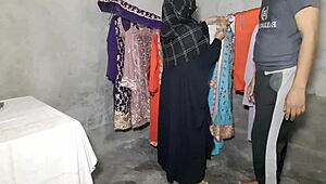 indian shop owner bends over counter for customer's big cock tight pussy pounding