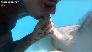 holiday pool threesome explodes with milf and brunette deepthroating monster cocks before juicy pussy licking and doggystyle pounding