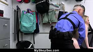 Teen caught spying bends over for security officer's doggystyle pussy pounding!