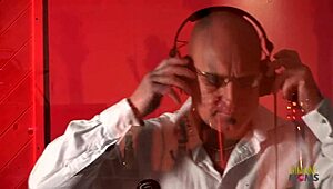 Two old men strip gorgeous brunette naked then fuck her hard in threesome frenzy