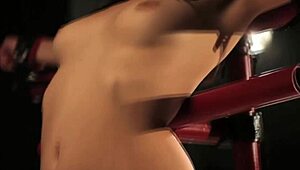 Bound lezdom sub gagged and choked by strict mistress in tight bondage