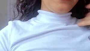 hot brazilian brunette espuletinha dirty talks natural tits begging your cum