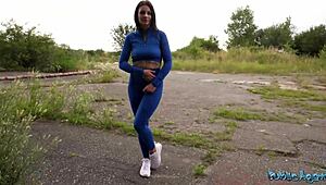 A czech babe with big natural tits gives pov deepthroat handjob then bends over for public doggystyle missionary pounding.