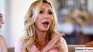 stepdaughter and her teen 18+ bff dive in to lick stepmom's pussy during hot muff diving tribbing session