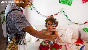 Her screams echo as huge toys stretch pussy and ass in double anal gaping frenzy