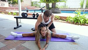 damn sexy asian linda lan begs pt to pound her tight shaved pussy during workout!