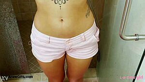 Brunette BOMBSHELL Steps into Shower, Teasing Petite Curves on SOFA After CASTING