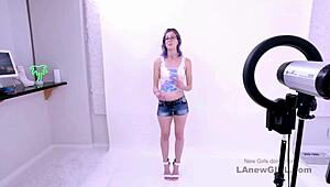 Shy purple-haired model pounded hard during intense POV modeling audition fuck