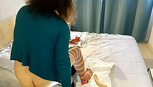 big ass brunette pegs with huge double dildo then takes anal in taboo roleplay