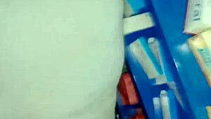 Intimate amateur couple sneaks sensual standing sex in the storage depot.