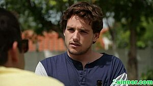 blonde's shaved pussy gets slow teasing licks before bedroom cock suck