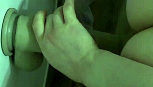 brunette hairy anus gapes wide from big dildo anal masturbation in heels