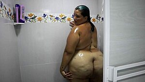 curvy latina bbw with huge tits showers tight pussy doggystyle