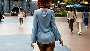 Leather-clad mature wife teases with outdoor tit flash