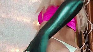 pretty pink transexual crossdresser shows off her smooth cock and ass in close-up