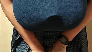 Overwhelmed by huge tits teen maid's shiny anal buttplug tease in uniform