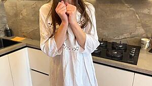 cum blasts unfaithful stepmom's mouth after doggystyle before christmas party!