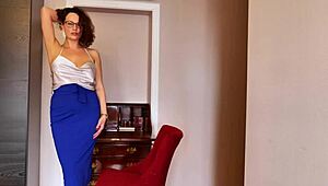 Intriguing curly brunette teacher's private cam session