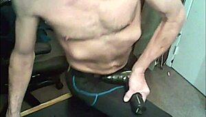 Skinny Old Ass Bound in Leggings Stretched by Massage Gun