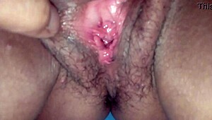 sexy amateur's tight shaved wet pussy orgasms creampie begging to lick