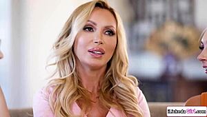 stepdaughter and her teen 18+ bff dive in to lick stepmom's pussy during hot muff diving tribbing session