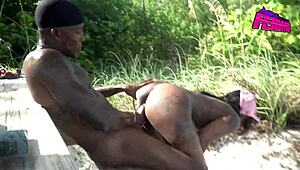 couple bangs doggystyle on public beach