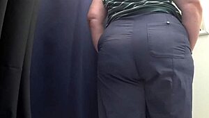 whoa check this big ass chubby milf pawg in white panties squeezing into tight leggings... fitting room spy cam!! 🔥🍑