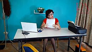 Sexretary Flashes Wet Pussy Under Office Desk on Security Cam