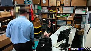 mall cop rips clothes off shoplifting teen's hairy pussy and dominates her backstage