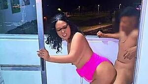 Picture this latina milf slurping cock on medellin balcony as cars zoom by below