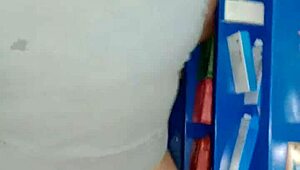 Intimate amateur couple sneaks sensual standing sex in the storage depot.