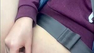 Pretty german milf masturbates juicy tight shaved pussy orgasm in car drive softcore 🚗💦✋