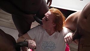 SSBBW Julie Ginger Chokes on BBC in Sloppy Face-Fucking Blowbang