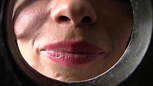 how deep can halie james throat that glory hole cock?