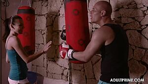 athletic babe gives steamy fitness lesson with deep bends and licks