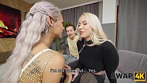 vera jarw and veronica leal swap husbands play kinky game share huge cock on sofa rough cuckold style