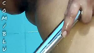 dirty latina flashes pussy girlfriend cleans then dirties it