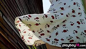 Big boobed blonde Canadian milf Jenessa Dawn poses naked outdoors