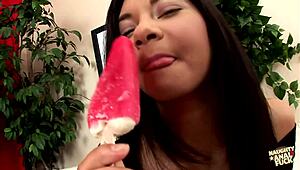 teased with ice cream then brunette gets all holes slammed hard til cum blast