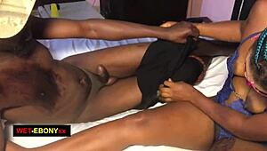 crazy ebony bitch... her juicy wet pussy vibrates wild takin that huge monster cock to calm it down