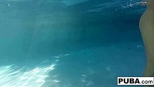 Olivia dives nude into pool fingering her milf pussy and squeezing big tits for summer orgasm blast!