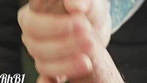 he explodes when i tease his cock with my wet tongue close-up