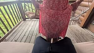 Redhead slut wife grinds wet pussy on strangers cock outdoors in dress lap dance tease fetish
