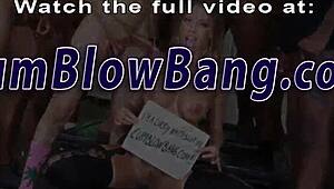 Katrina Jade slurps on big black cocks in gangbang blowbang with deepthroat facials and bukkake